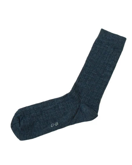 Wollen Dunne Rib Sokken - Denim Melange